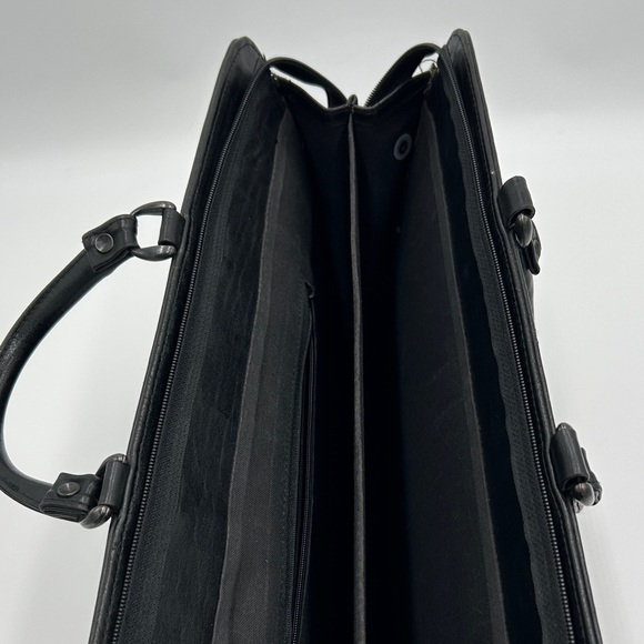 Men's Black Leather Briefcase Softshell Multi Compartment Zipper Professional - Picture 6 of 12